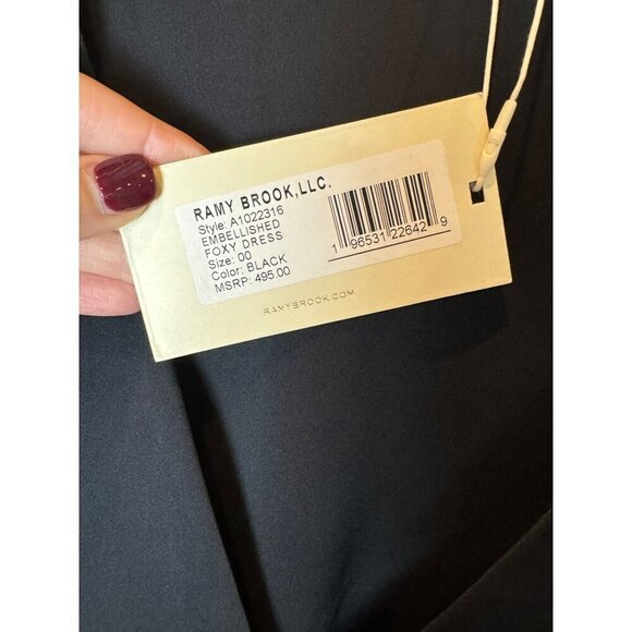 Ramy Brook Dress Women 00 Black Satin Rhinestone Embellished Foxy Mini Cocktail - Picture 12 of 15